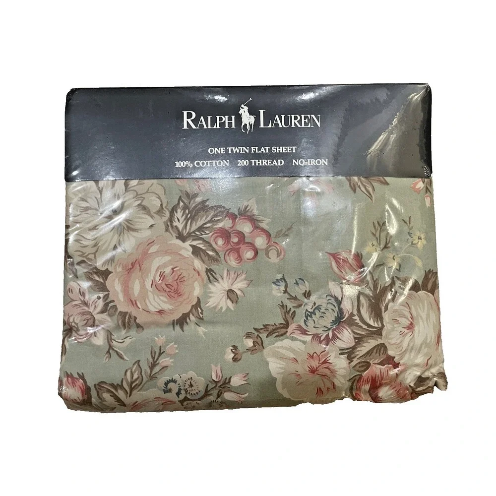 New Ralph Lauren Charlotte IV Sage Green Floral TWIN Flat Sheet NIP